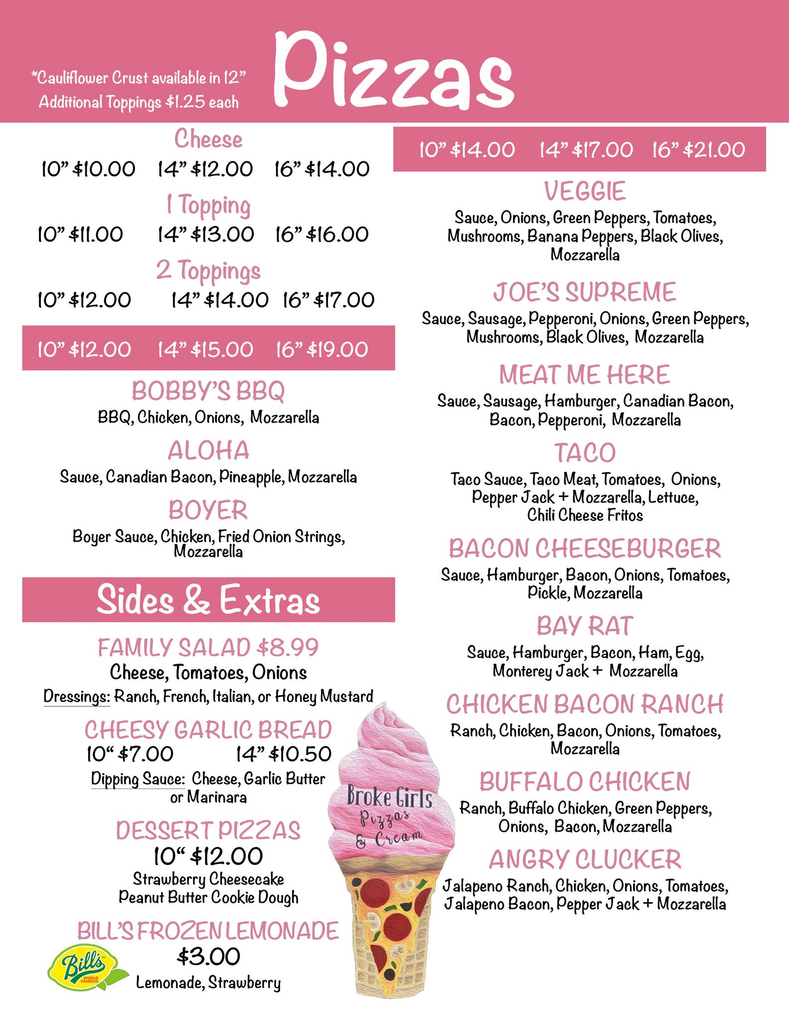 Broke Girls Pizzas & Cream