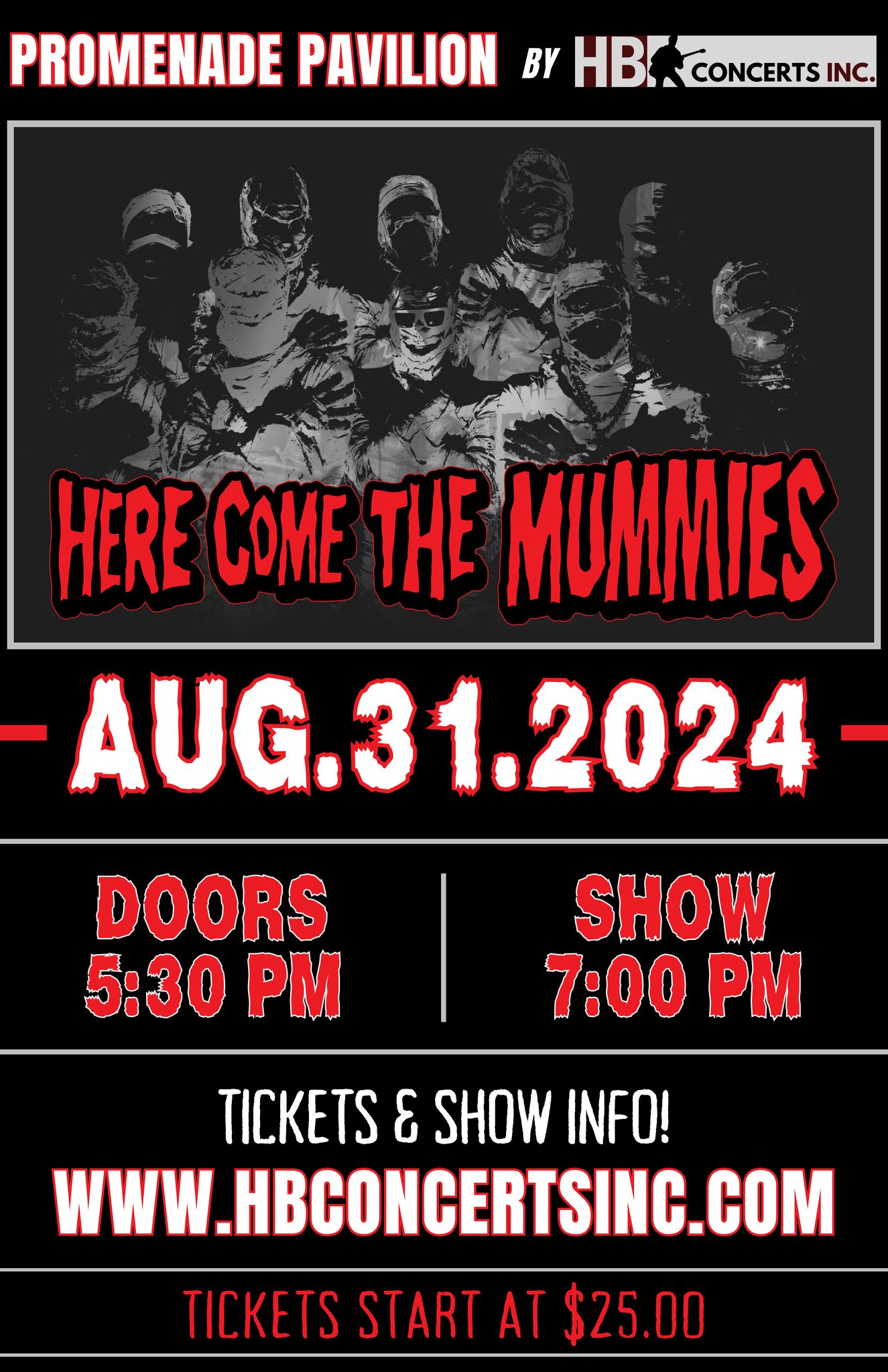Here Come The Mummies on Saturday, August 31st at Promenade Pavilion